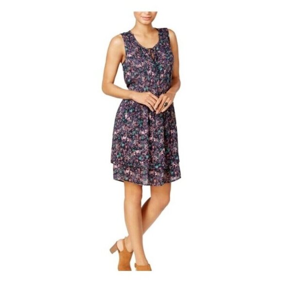 William Rast Blue Devondra Peasant A-line Dress Womens Floral Sleeveless - Picture 4 of 7